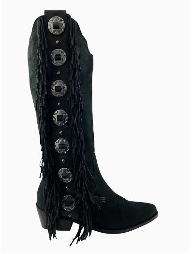 Rodeo Doll Fringe Boots Black Genuine Leather Inside Zip Naughty Monkey